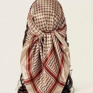 Keffiyeh Satin Square Scarf red and brown